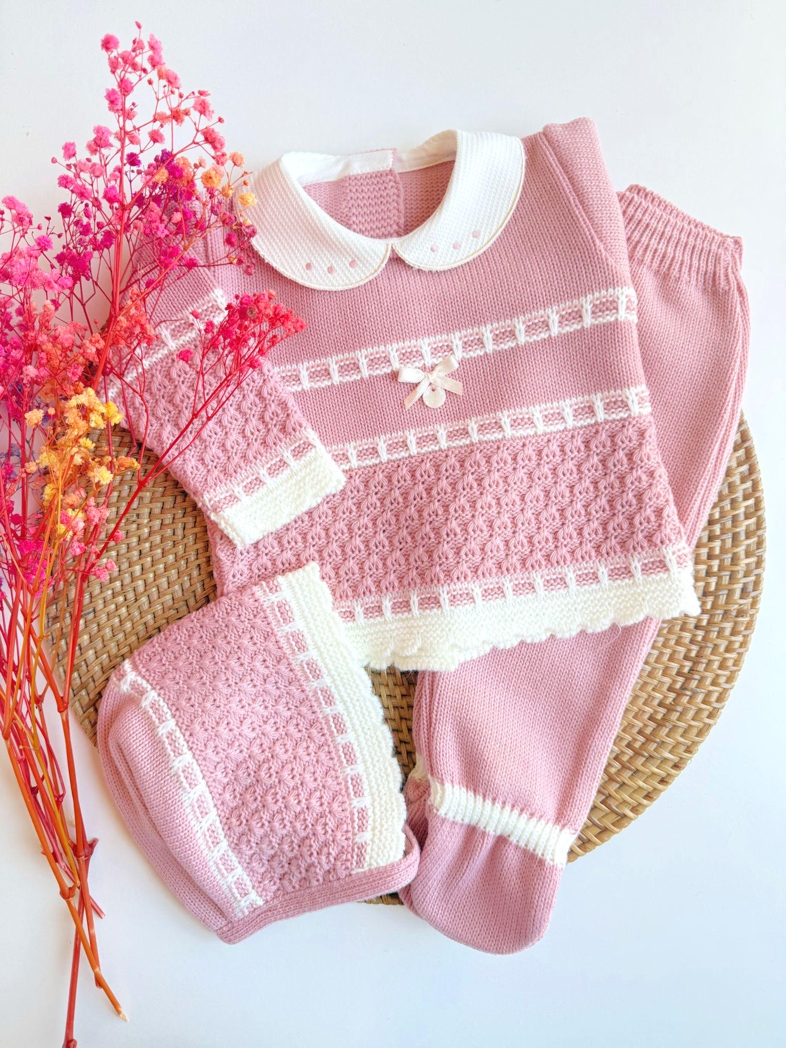 Knit Lines Embroidered in Old Pink