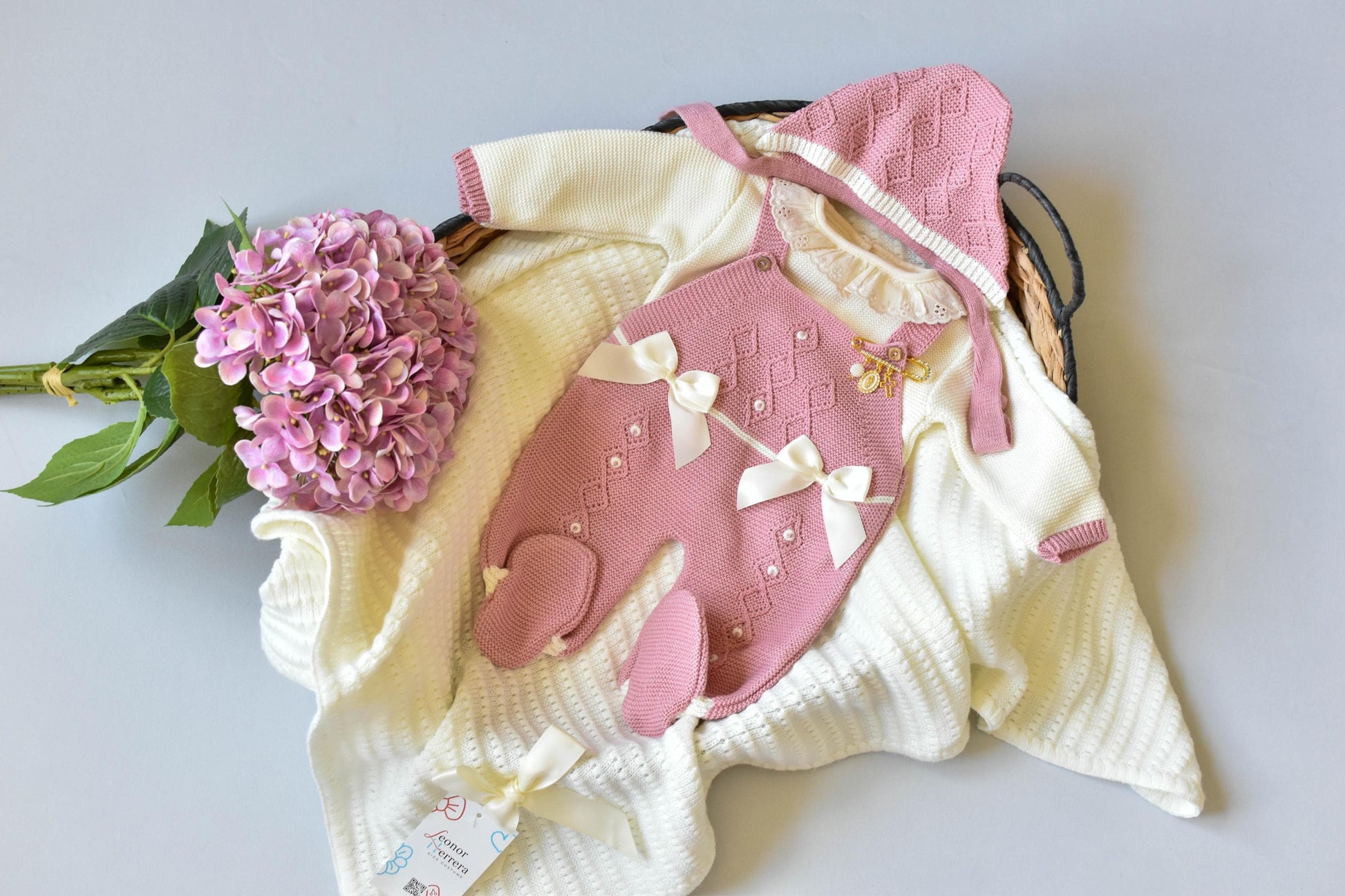 Romper Knit Diamond Set in Old Pink