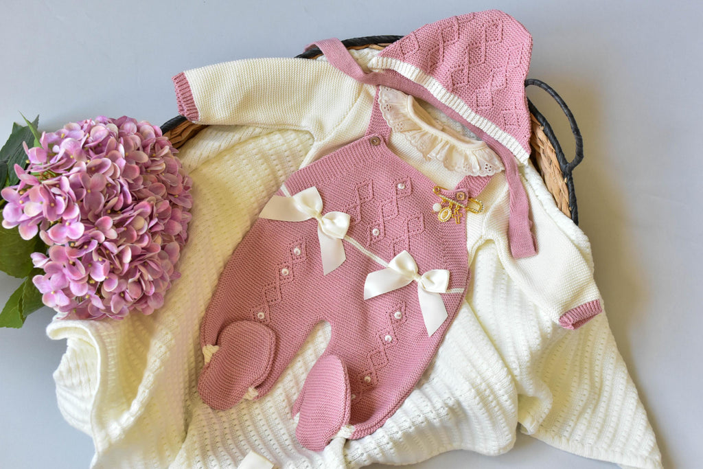 Romper Knit Diamond Set in Old Pink