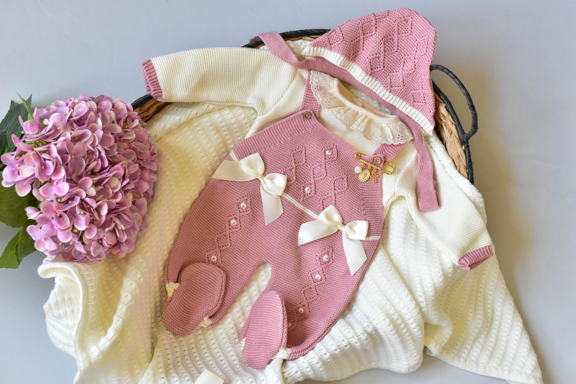 Romper Knit Diamond Set in Old Pink