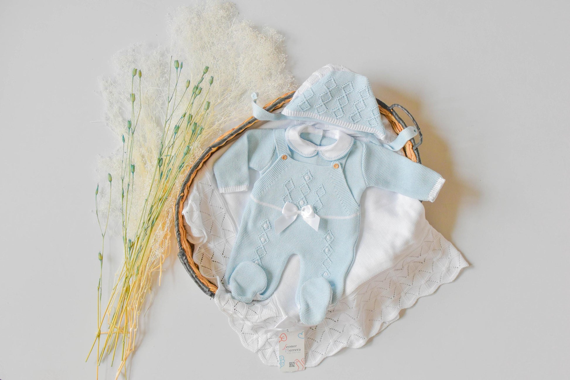 Romper Knit Diamond Set in Sky Blue