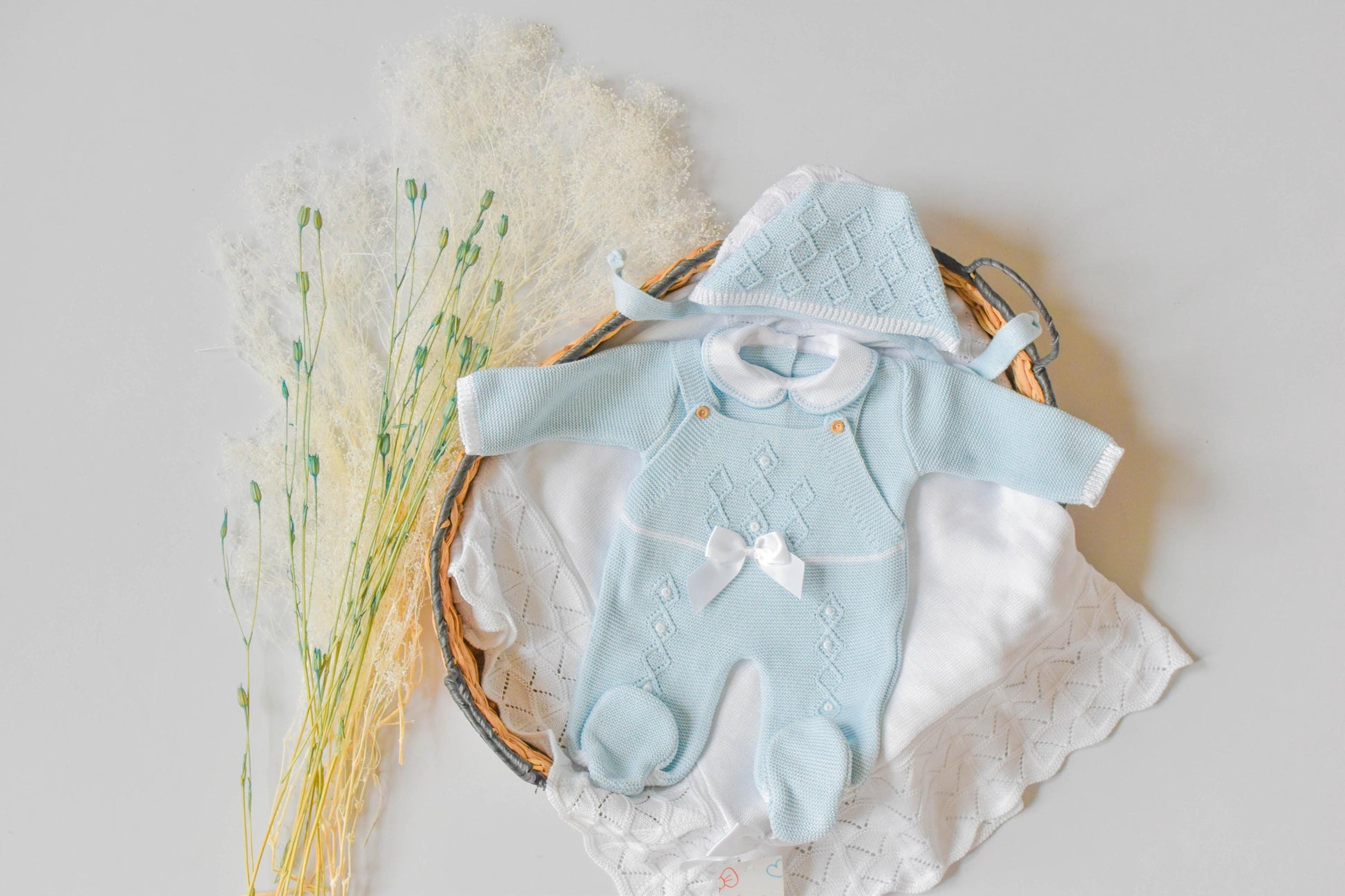 Romper Knit Diamond Set in Sky Blue