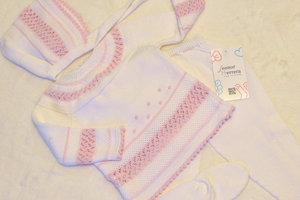 Knit Cotton in White - Pink