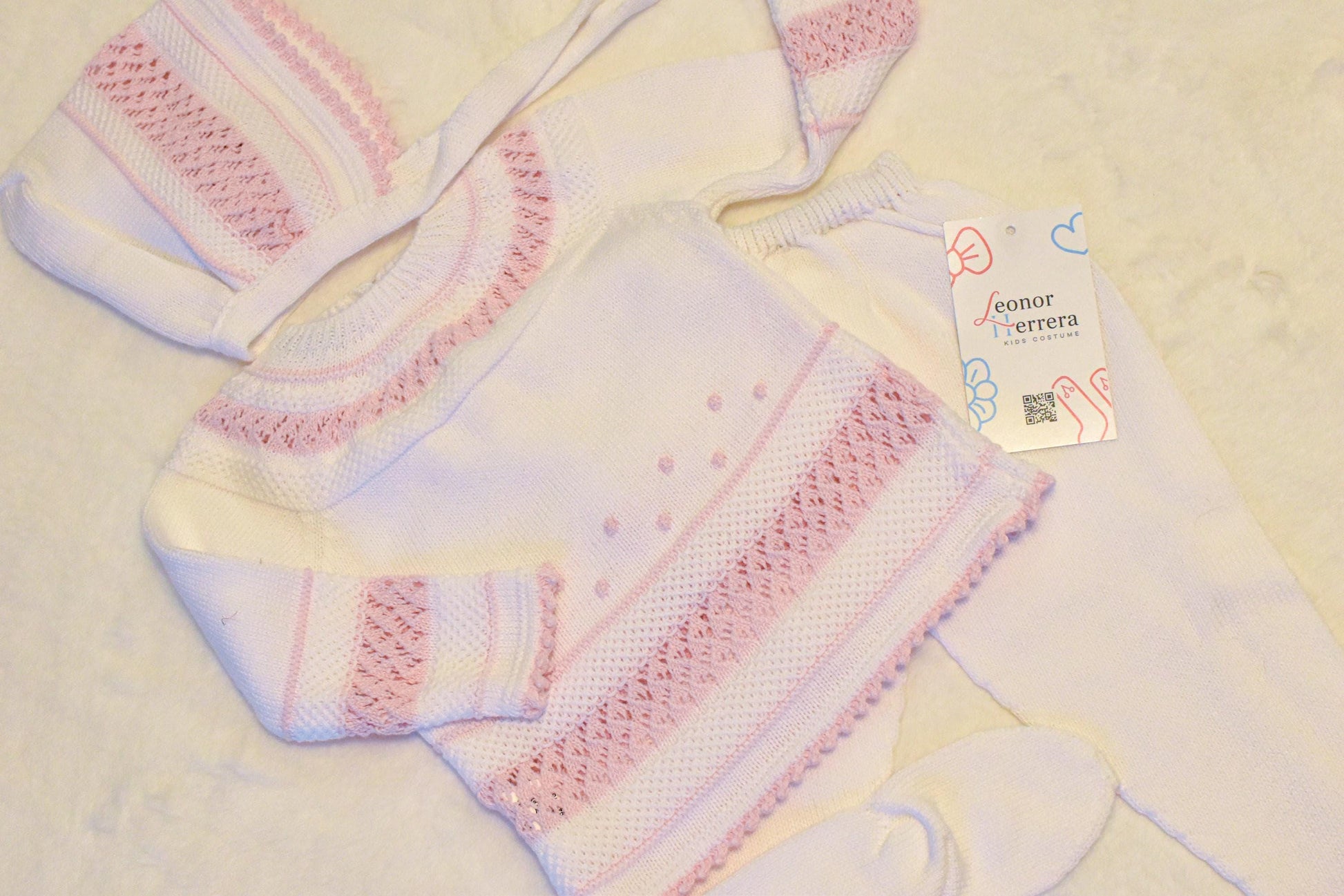 Knit Cotton in White - Pink