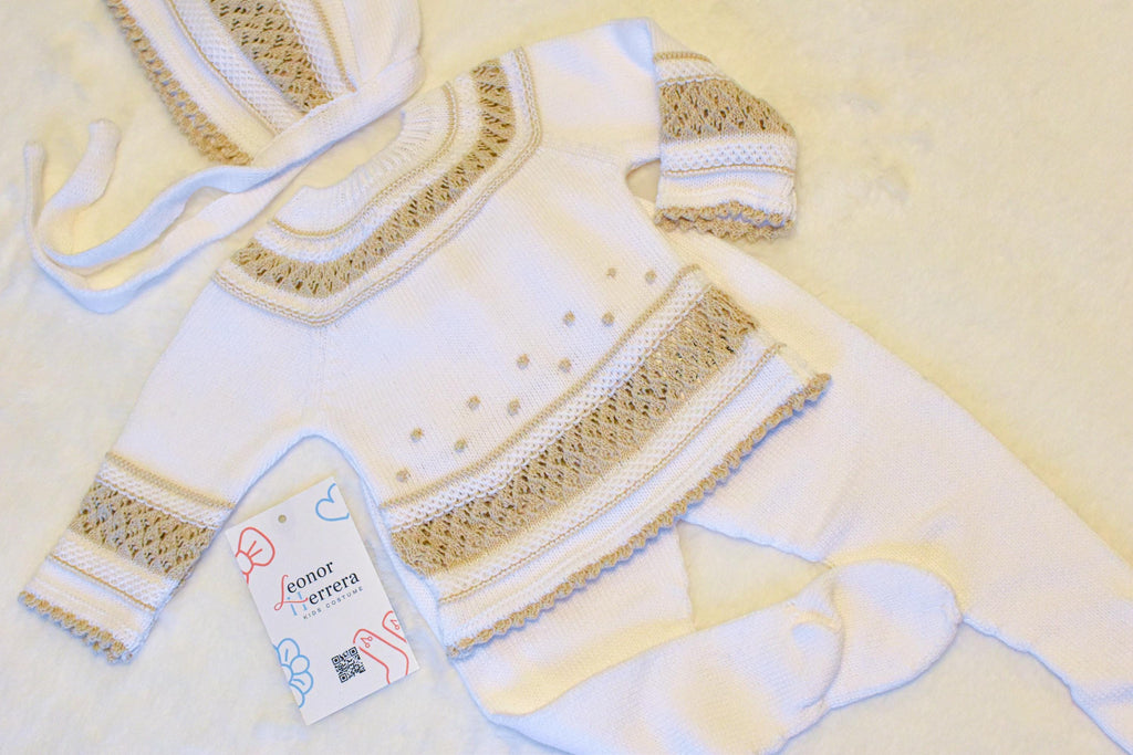 Knit Cotton Set in White - Brown