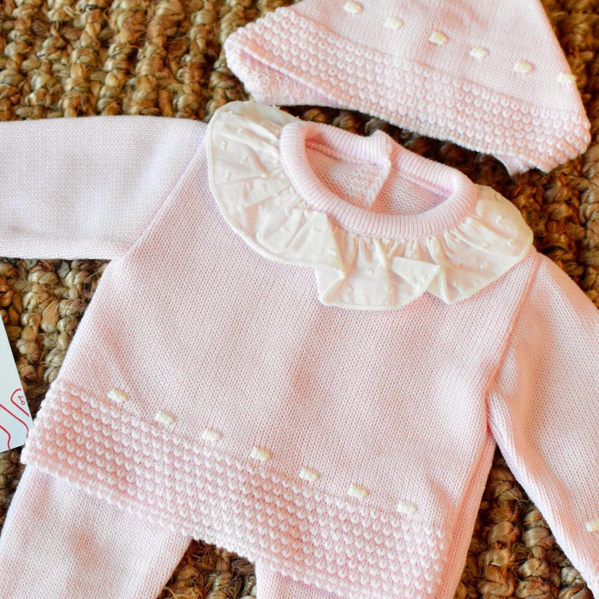 Knit Lines with Embroidered Neck in Pink