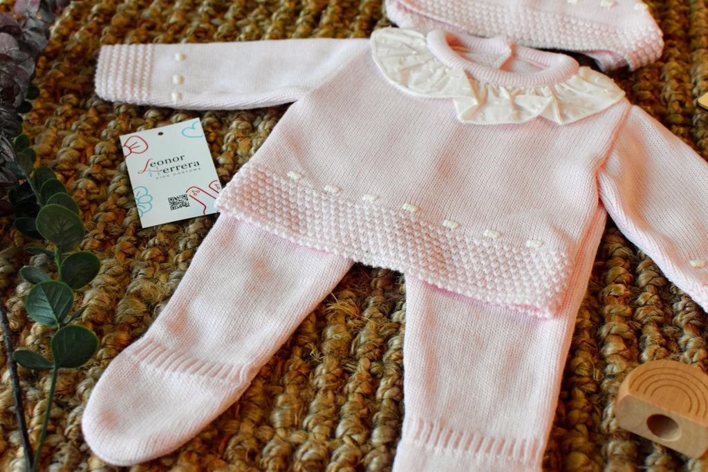 Knit Lines with Embroidered Neck in Pink