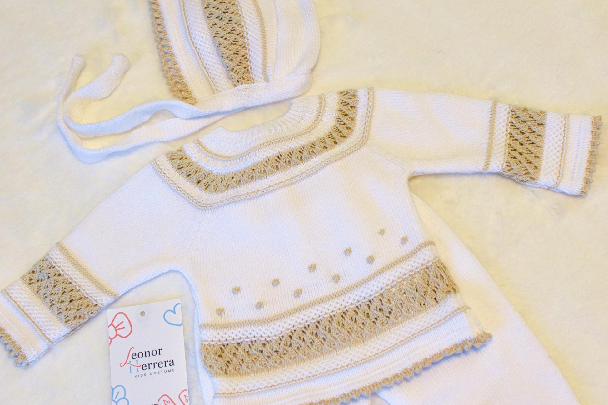 Knit Cotton Set in White - Brown