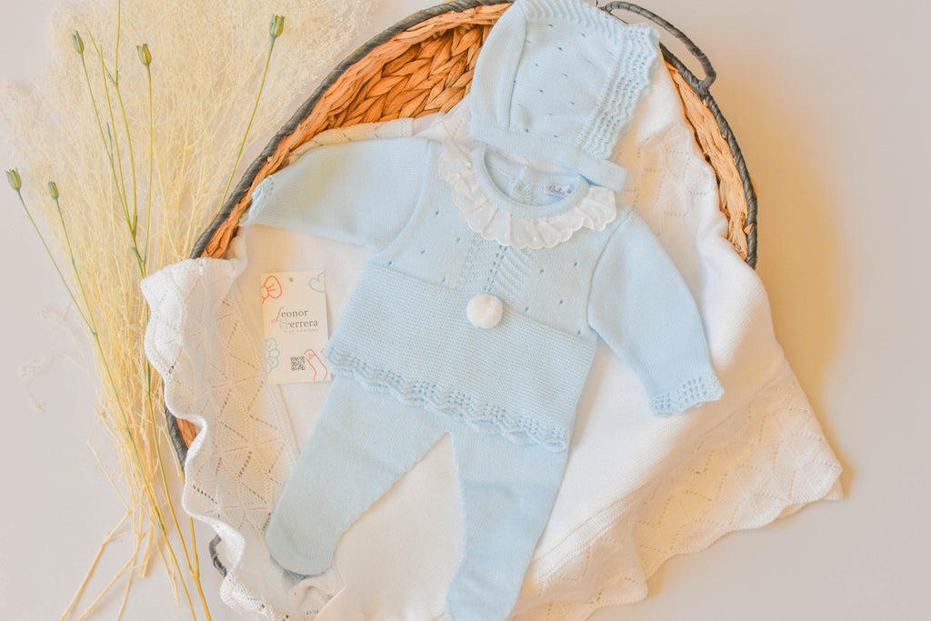 Knit Pom Set in Blue