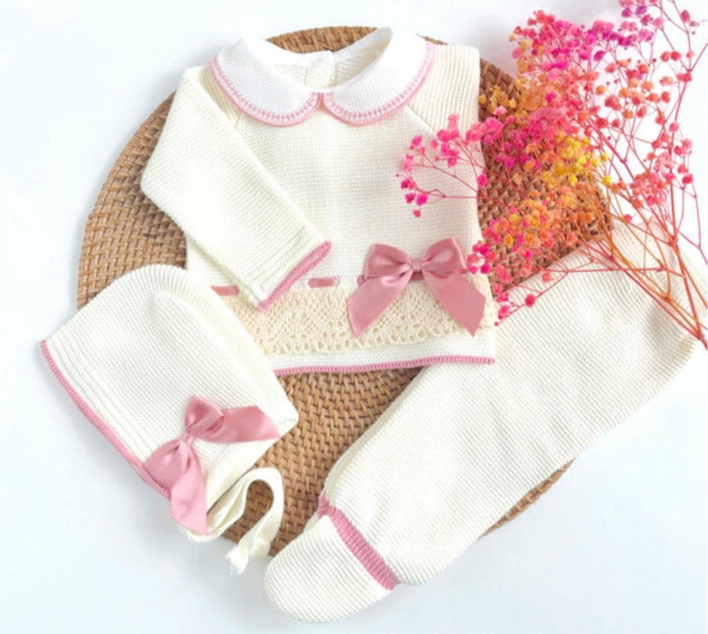 Girl tricot Newborn Going Home Knit Set Beige Baby hospital outfit First Cloth Primera puesta bebe