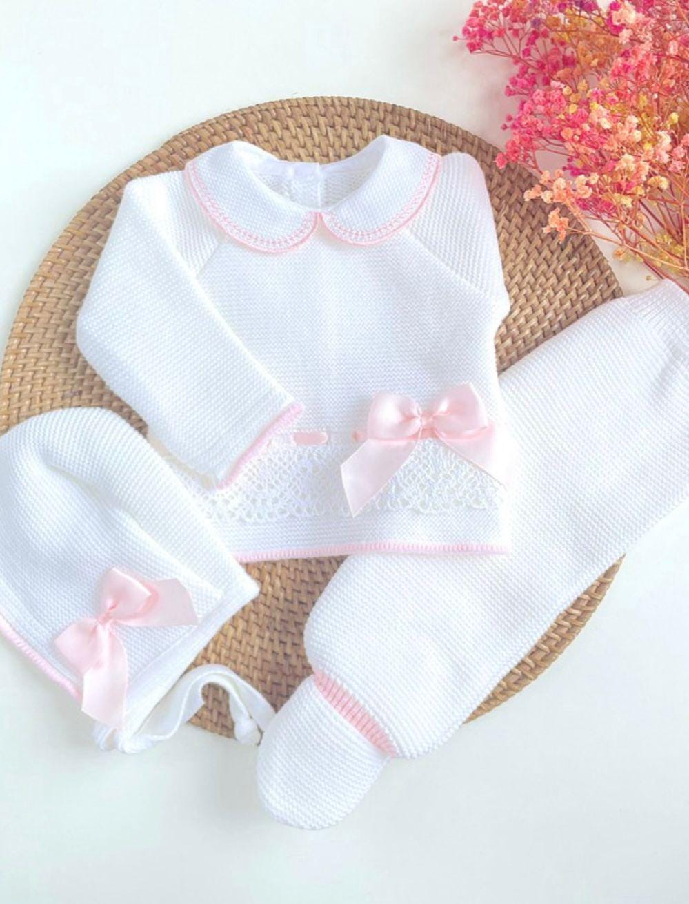 Girl tricot Newborn Going Home Knit Set Beige Baby hospital outfit First Cloth Primera puesta bebe
