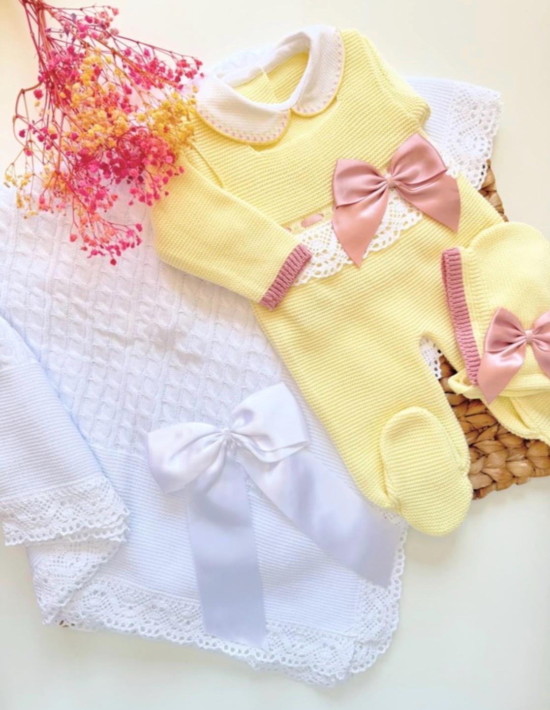 Romper Luxury newborn girl Hospital first outfit made in Spain Set cloth knitted