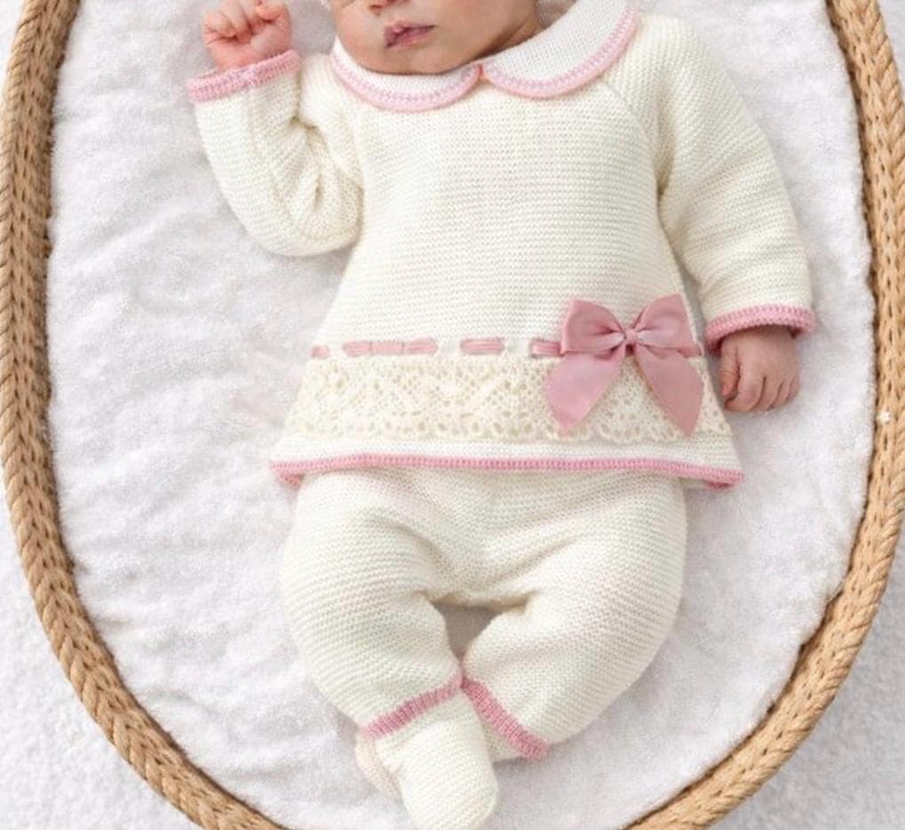 Girl tricot Newborn Going Home Knit Set Beige Baby hospital outfit First Cloth Primera puesta bebe
