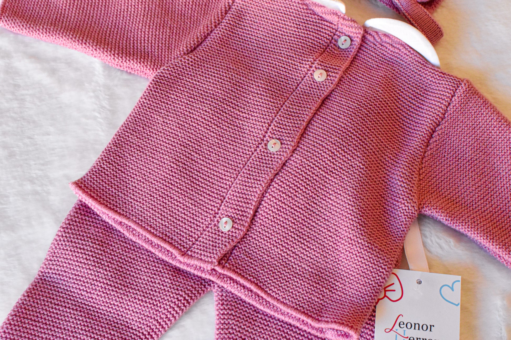 Knitted Set with Buttons in Old Pink