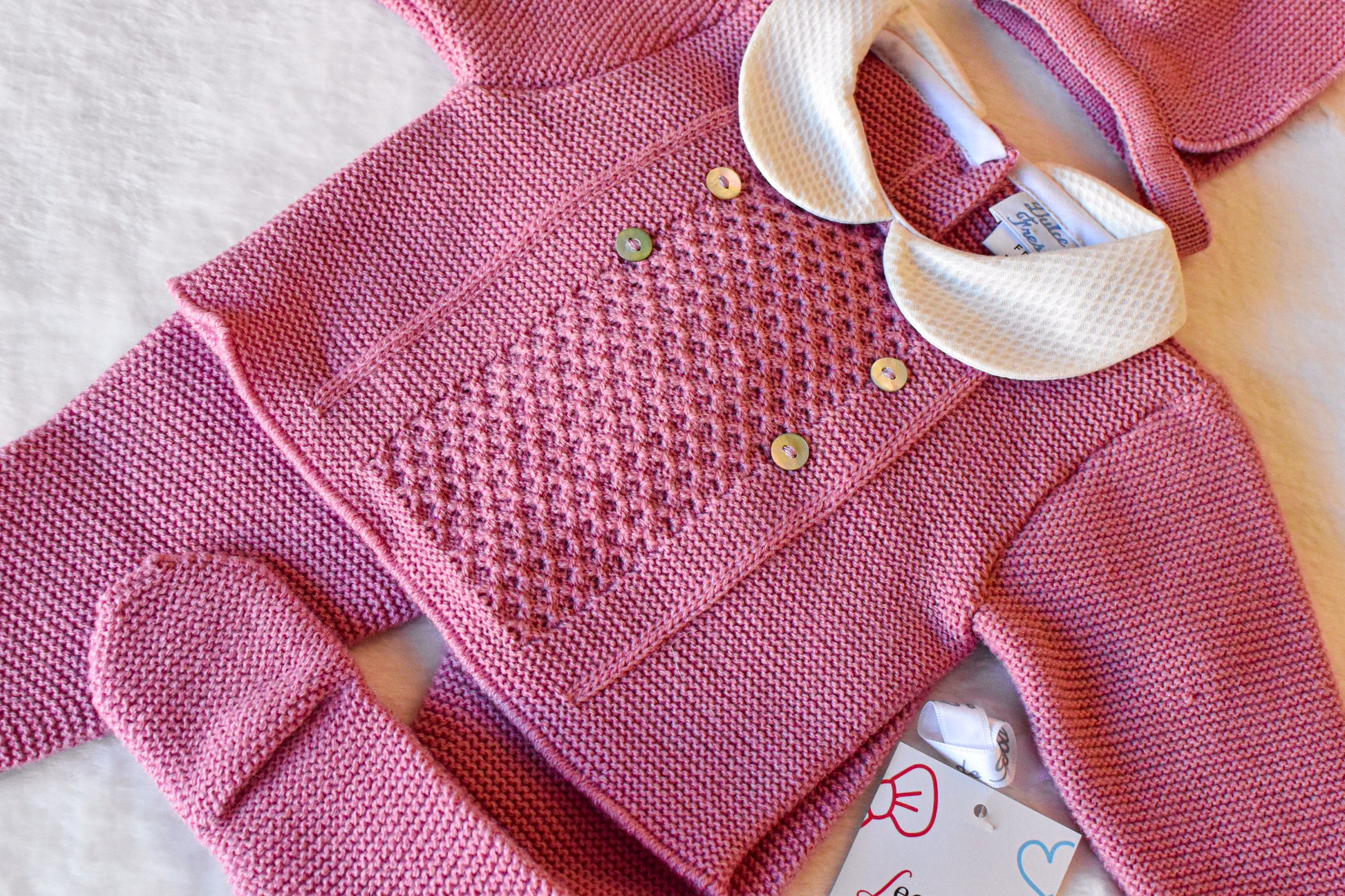 Knitted Set with Buttons in Old Pink