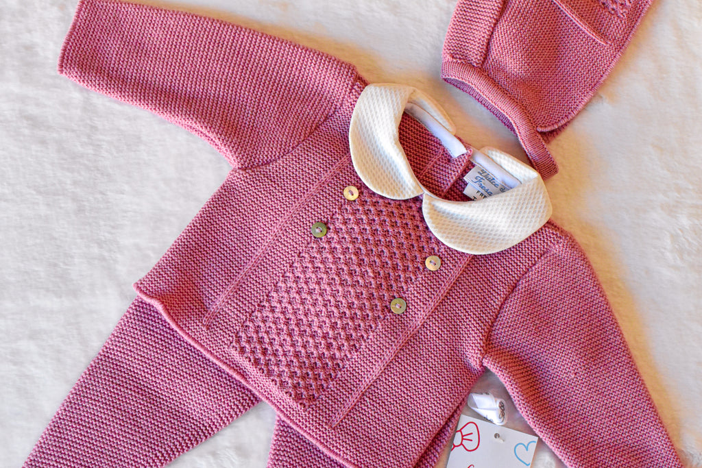 Knitted Set with Buttons in Old Pink